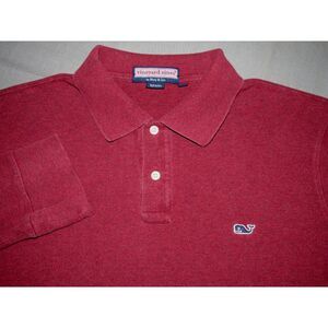 Men's Vineyard Vines Long Sleeved Burgundy Piuque‎ Cotton Polo Shirt Large
